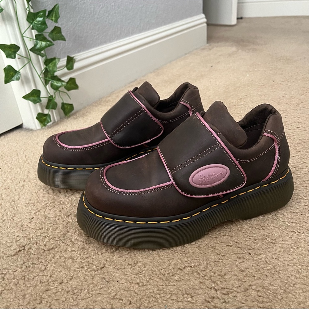 Dr. Martens Brown and Pink Platform Loafers - Picture 1 of 4